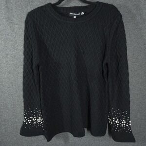 Karl Lagerfeld Paris Black Diamond‎ Knit Pearl Embellished Sweater Womens Size S